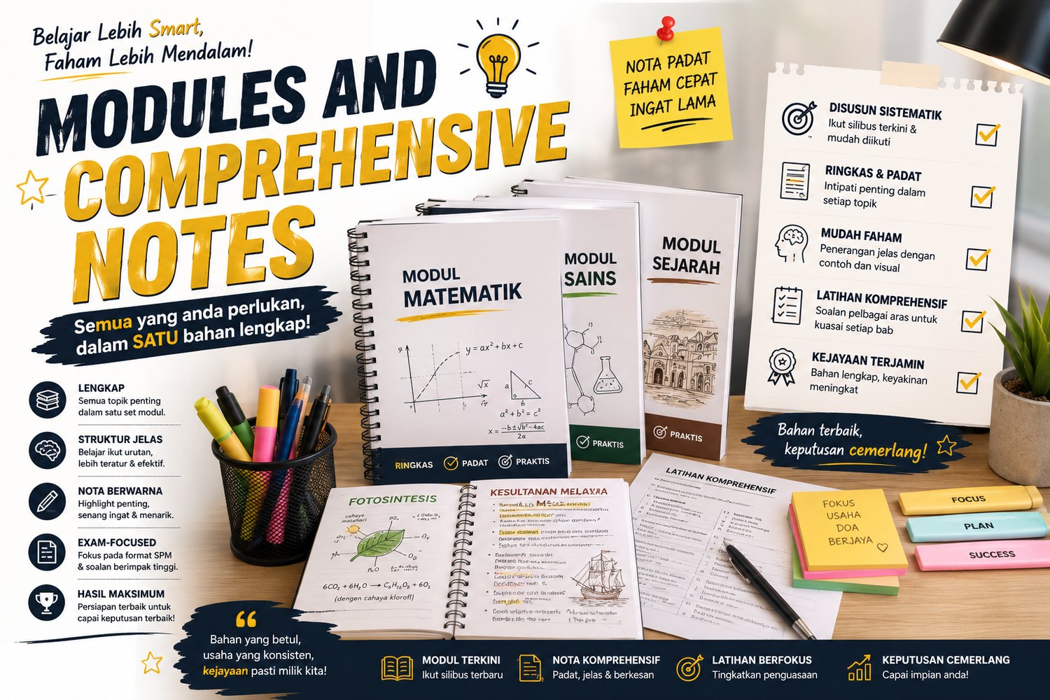 Poster Modules and Comprehensive Notes AKAi: modul Matematik, Sains dan Sejarah beserta nota ringkas